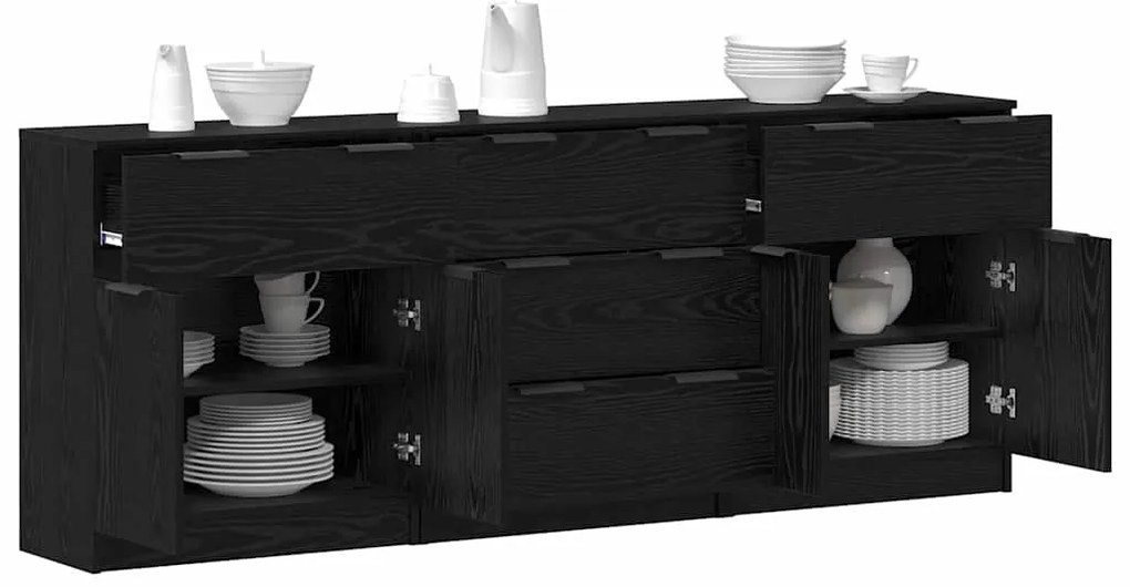 vidaXL Πλαϊνό γραφείο με συρτάρι 3 pcs Μαύρη δρυς 60 x 30 x 70 εκ.