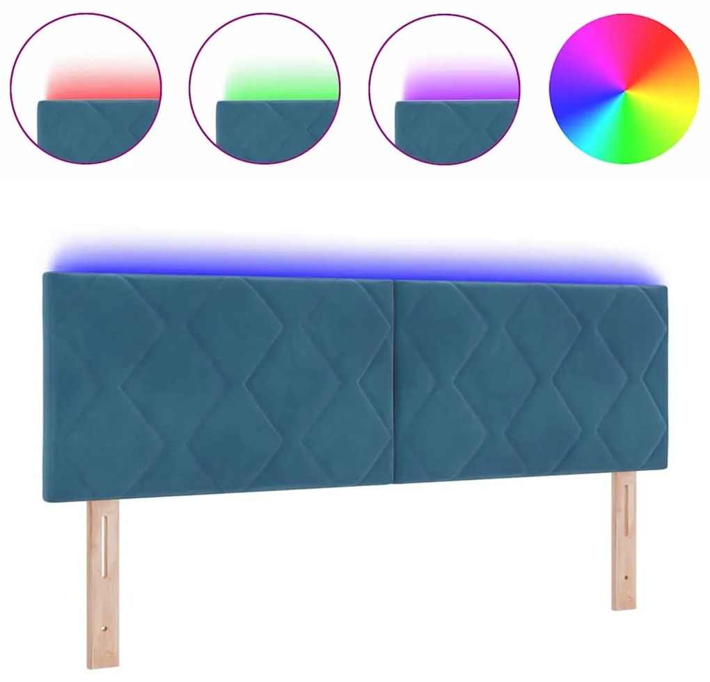 vidaXL LED Κεφαλάρι με φώτα λωρίδας LED Σκούρο Μπλε 144 cm Βελούδο