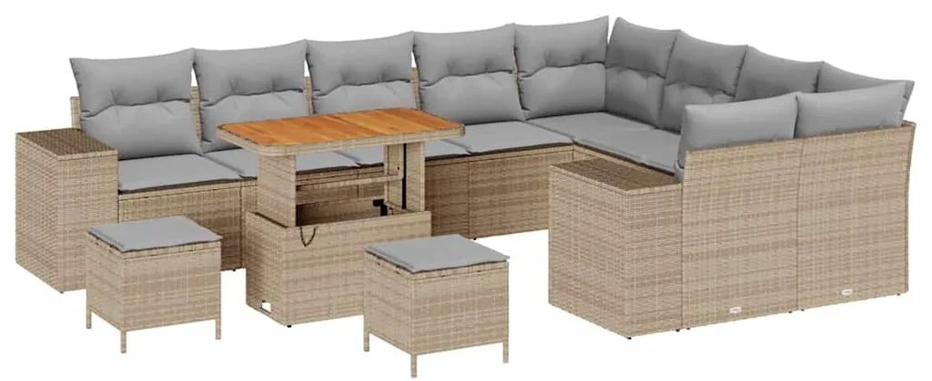 vidaXL Σετ Καναπέ Κήπου Ρυθμιζόμενο ύψος 12 pcs Μπεζ συνθετικό ρατάν