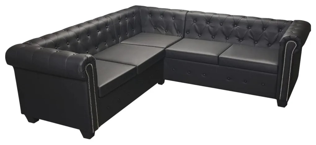 vidaXL Γωνιακός Καναπές Chesterfield 5 Θέσεων Μαύρος από Συνθετικό Δέρμα