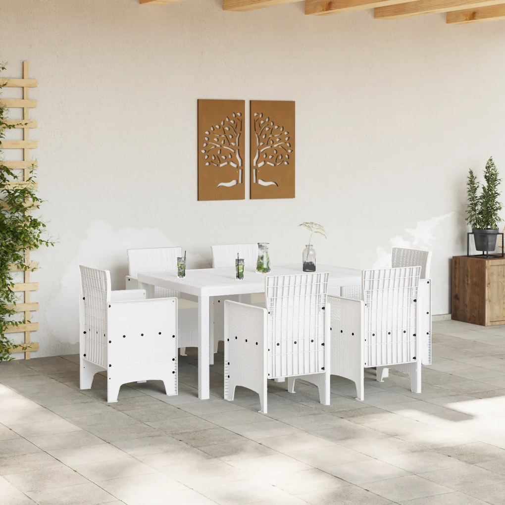 vidaXL Σετ Τραπεζαρίας Κήπου 7 pcs Λευκό Ρατάν πολυαιθυλενίου