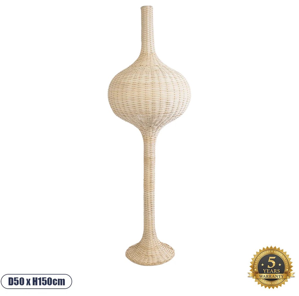 02051 GloboStar® ALADDIN 02051 Boho Επιδαπέδιο Φωτιστικό Μονόφωτο 1 x E27 IP20 Μπεζ Ξύλο - Μ50 x Π50 x Υ150cm