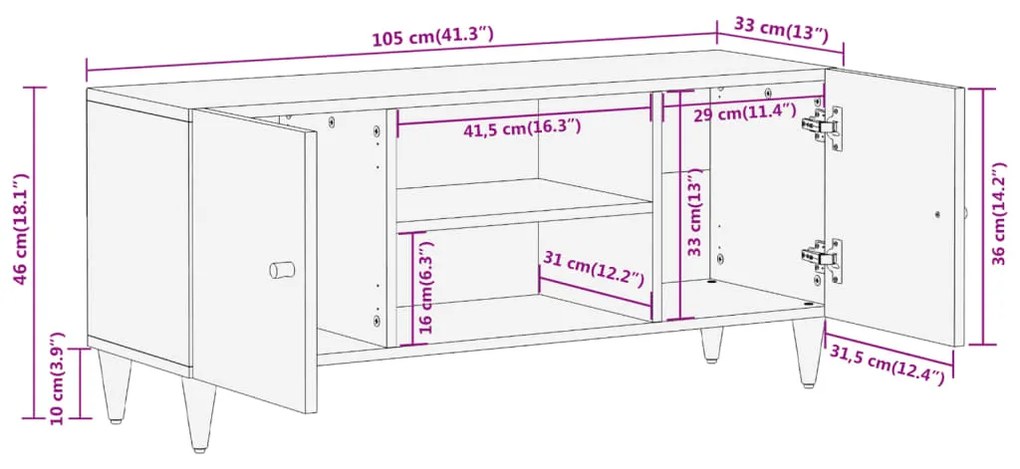 ΈΠΙΠΛΟ ΤΗΛΕΟΡΑΣΗΣ 105 X 33 X 46 ΕΚ. ΑΠΟ ΜΑΣΙΦ ΞΥΛΟ ΜΑΝΓΚΟ 358248