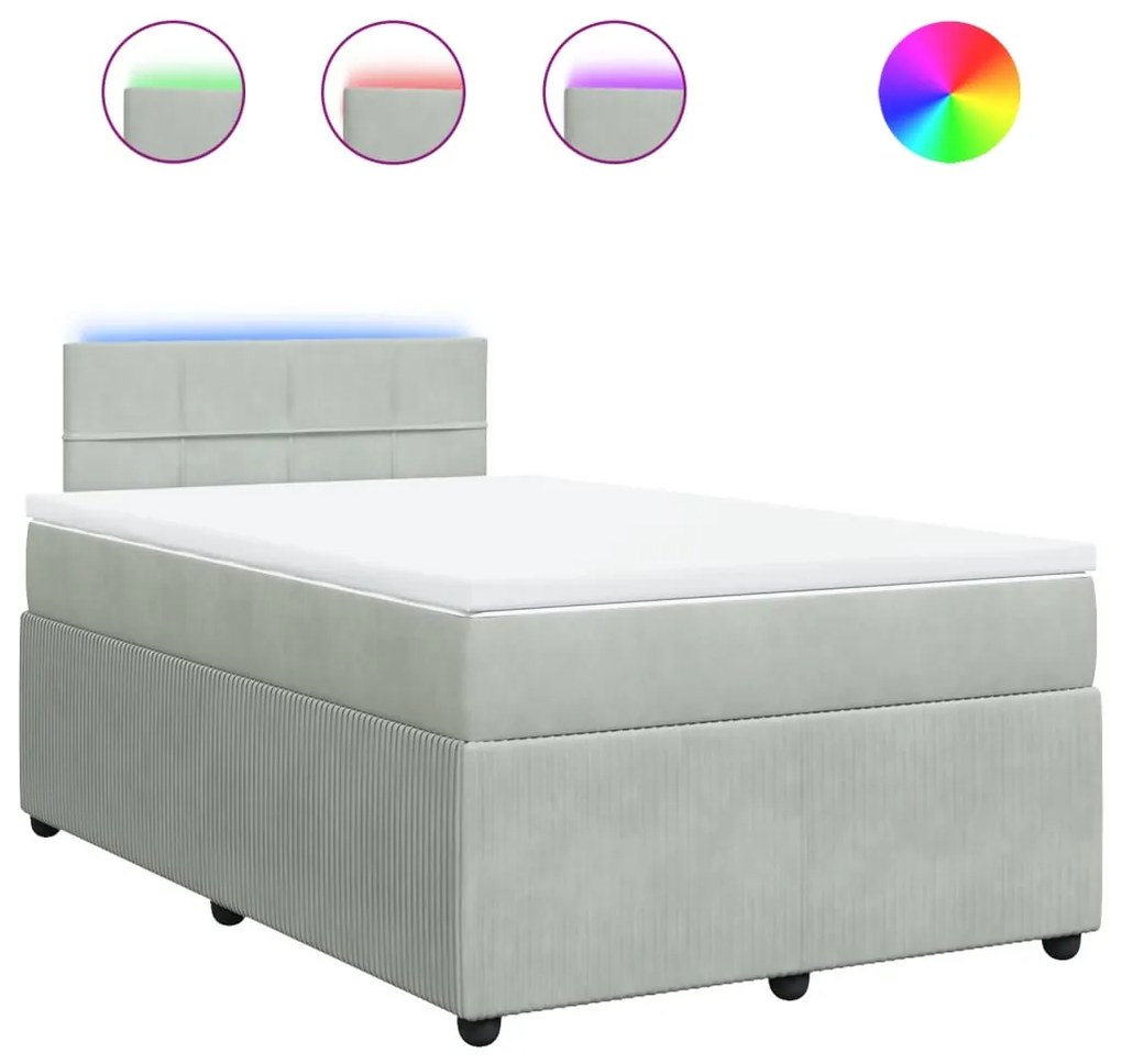 vidaXL Κρεβάτι Boxspring με Στρώμα Ανοιχτό Γκρι 120x190 εκ. Βελούδινο