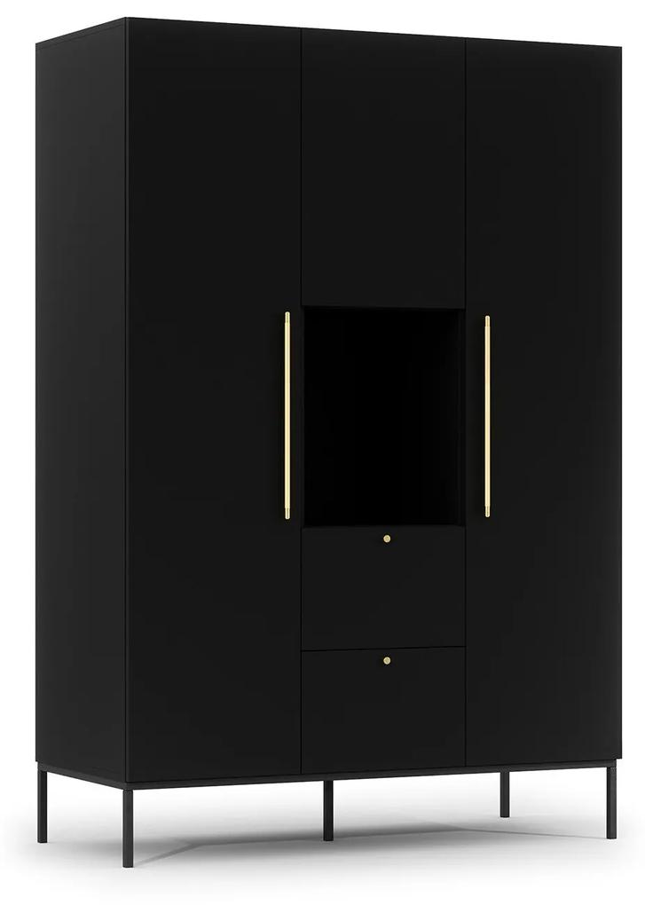 Ντουλάπα Elyria C103, Μαύρο ματ, 200x135x60cm, 127 kg, Πόρτες ντουλάπας: Με μεντεσέδες | Epipla1.gr