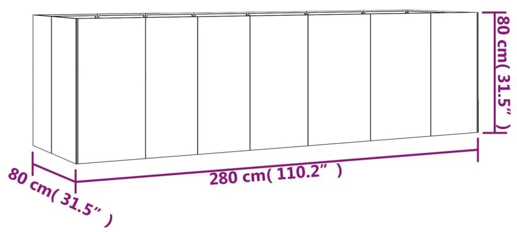 Ζαρντινιέρα 280 x 80 x 80 εκ. από Ατσάλι Σκληρυθέν στον Αέρα - Καφέ