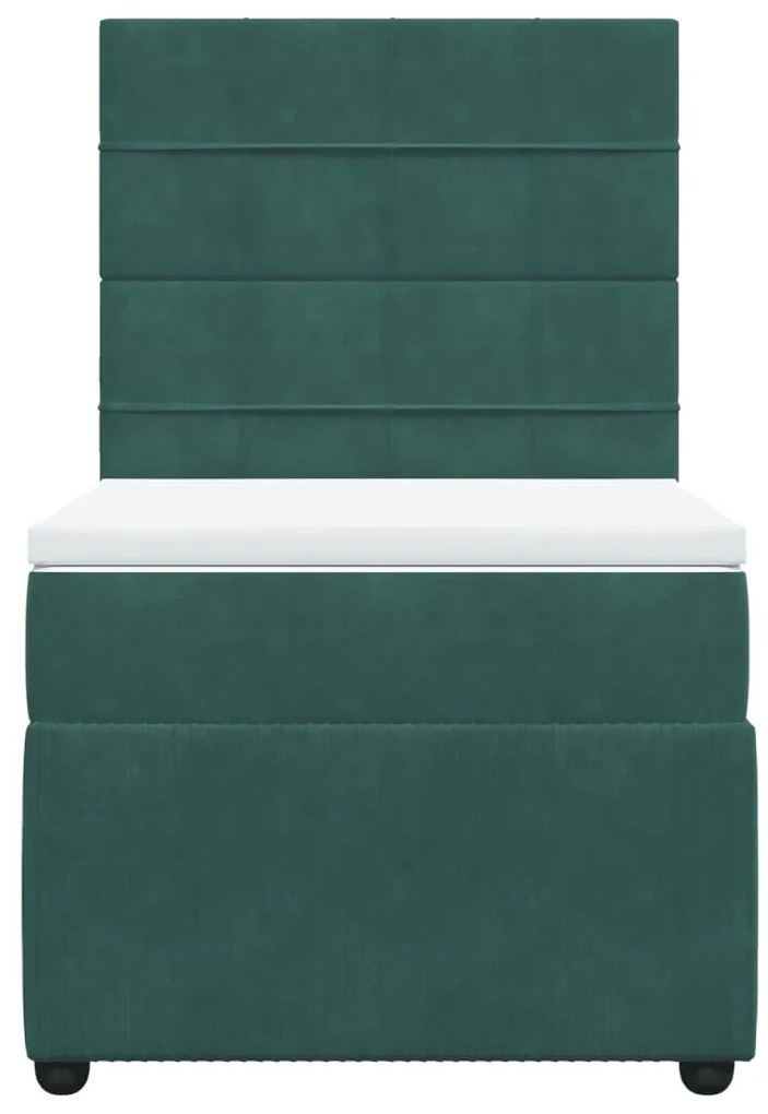 vidaXL Κρεβάτι Boxspring με Στρώμα Σκούρο Πράσινο 90x190 εκ. Βελούδινο