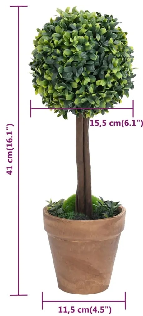 vidaXL Πυξάρι Τεχνητό σε Σχήμα Μπάλας 2 τεμ. Πράσινα 41 εκ. με Γλάστρα