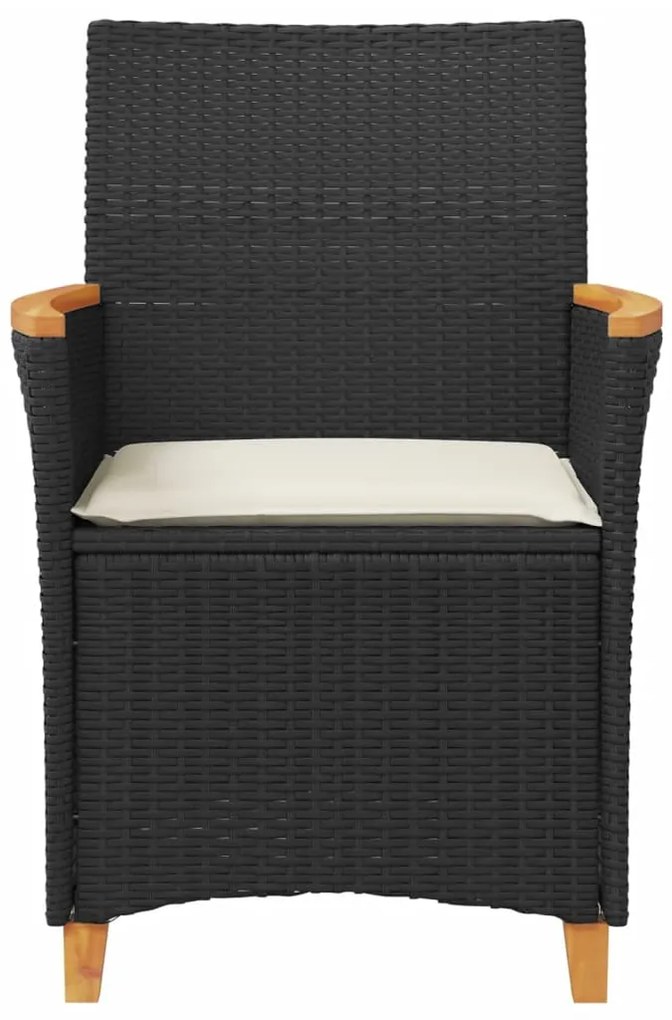 vidaXL Καρέκλες Κήπου 2 τεμ. Μαύρες Συνθ. Ρατάν/Μασίφ Ξύλο+Μαξιλάρια