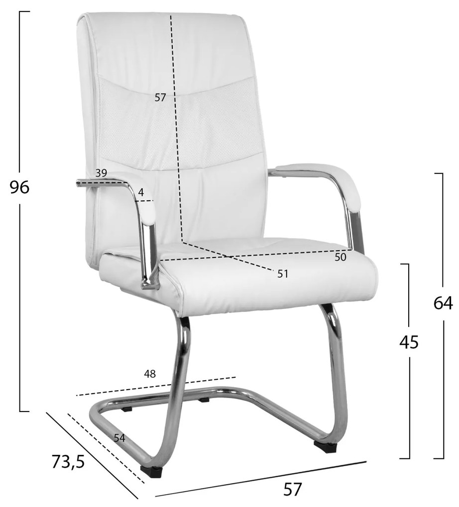 Πολυθρόνα συνεδρίου Jacob λευκό PU με βάση χρωμίου 57x73,5x96Υ εκ. 2αδα