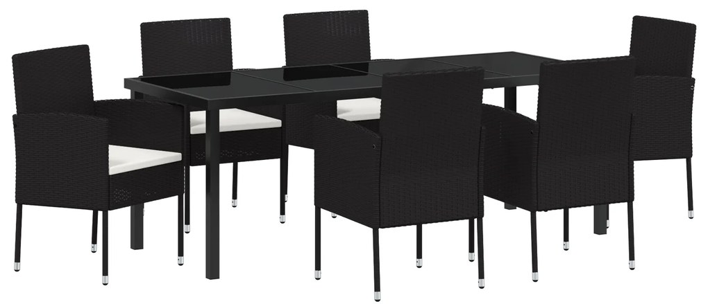 vidaXL Σετ φαγητού κήπου 7 κομματιών με μαξιλάρια Μαύρο Πολυ Ρατάν