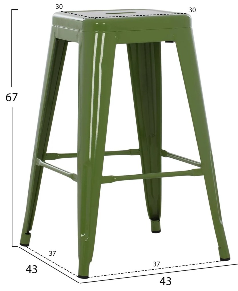 Σκαμπό μπαρ MELITA Μεσαίου ύψους Μεταλλικό σε Light Olive Green 43x43x67Yεκ. 43x43x67 εκ.