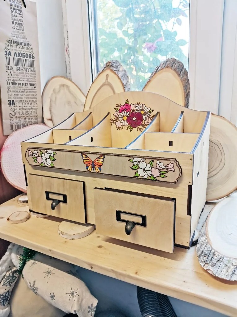 Intra απο ξύλο plywood 3mm-4mm πάχος - Cosmetics Jewelry Organizer Κουτί αποθήκευσης με συρτάρια 6mm Δίασταση 30x30 cm Intraeaxys-eoxl5kqo