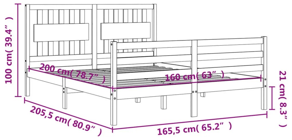 Πλαίσιο Κρεβατιού με Κεφαλάρι Λευκό 160x200 εκ. Μασίφ Ξύλο - Λευκό