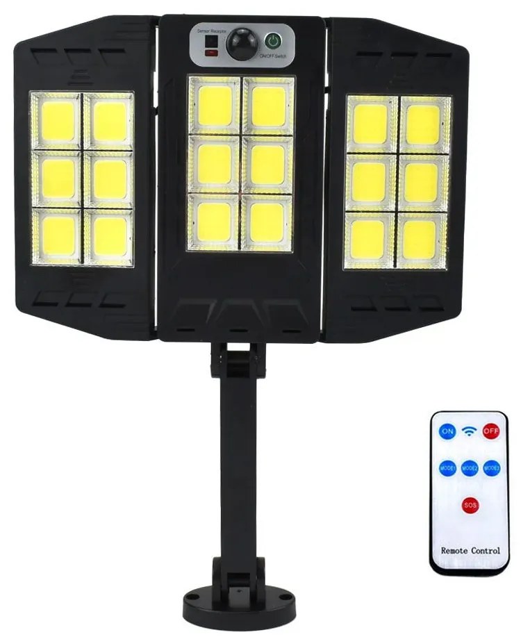 LED Αδιάβροχο Ηλιακό Επιτοίχιο Αναδιπλούμενο Φωτιστικό με Ανιχνευτή Κίνησης W796-6 Μαύρο