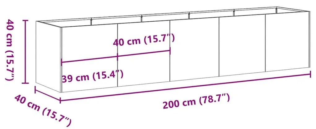 Ζαρντινιέρα 200x40x40 εκ. από Γαλβανισμένο Ατσάλι - Ασήμι