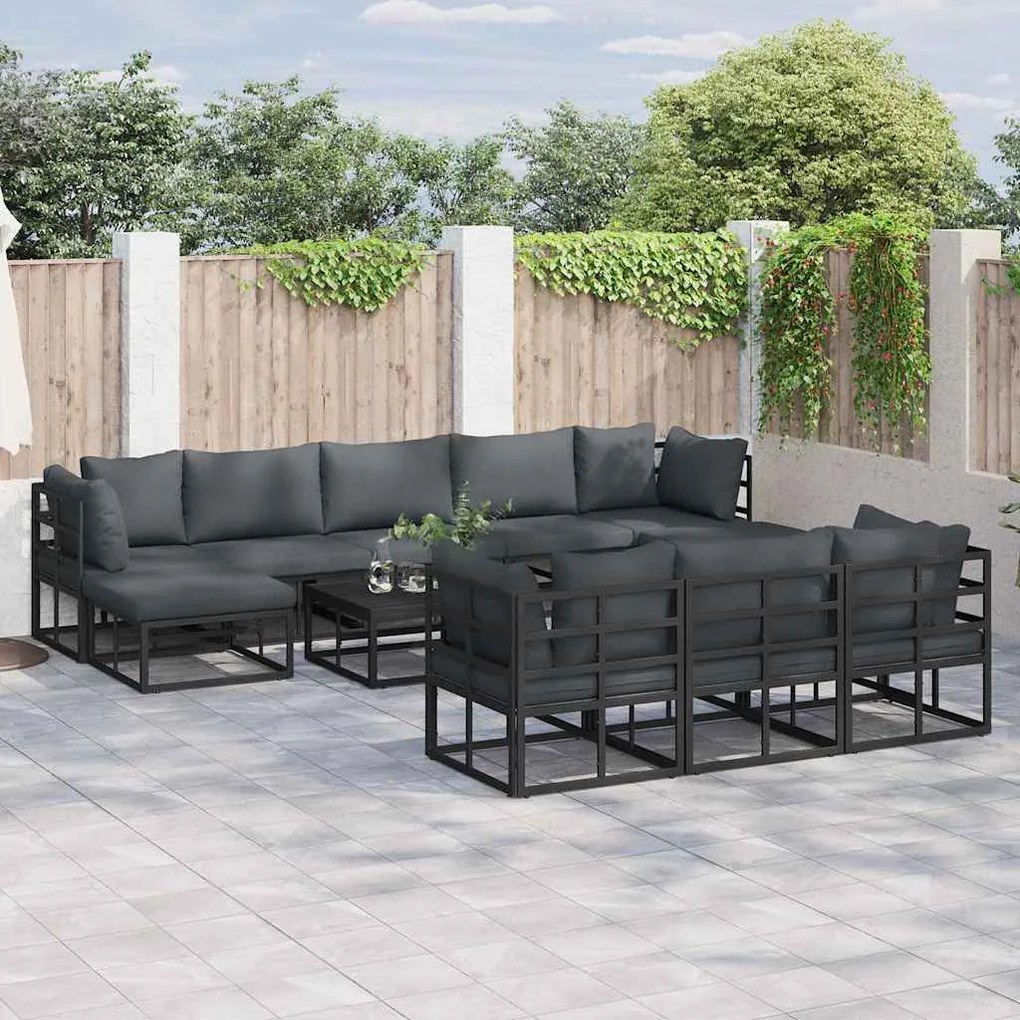 vidaXL Σετ Καναπέ Κήπου 11 pcs Μαύρο 70 x 70 x 32 εκ Αλουμίνιο