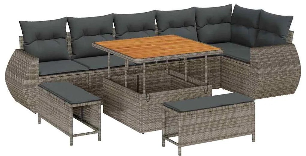 vidaXL Σετ Καναπέ Κήπου 9 pcs Γκρι συνθετικό ρατάν