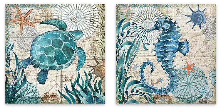 Πίνακας σε καμβά &quot;Sea Creatures&quot; Megapap 2 τμχ. ψηφιακής εκτύπωσης 83x40x3εκ.