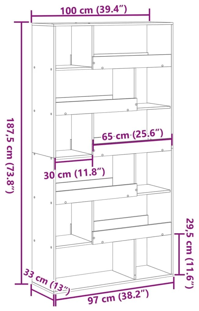 ΒΙΒΛΙΟΘΗΚΗ/ΔΙΑΧΩΡΙΣΤΙΚΟ ΧΩΡΟΥ ΔΡΥΣ 100X33X187,5 ΕΚ. ΕΠΕΞ. ΞΥΛΟ 3309503