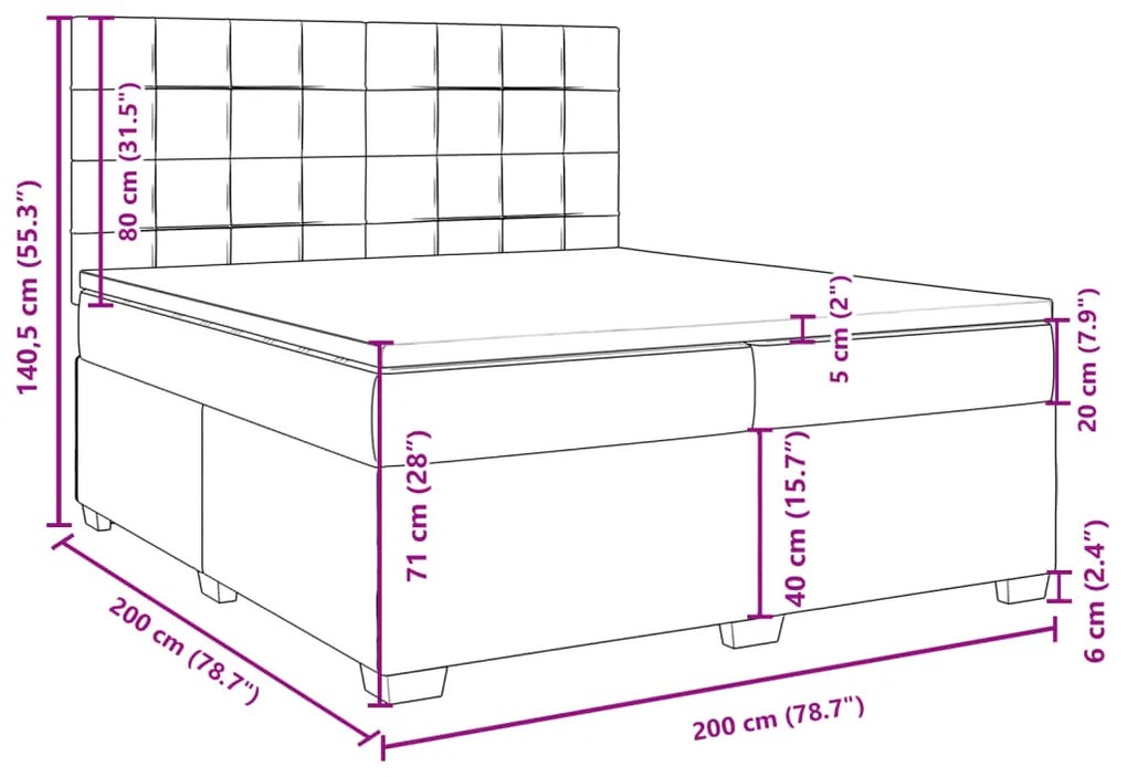 Κρεβάτι Boxspring με Στρώμα Σκούρο Γκρι 200x200 εκ. Βελούδινο - Γκρι