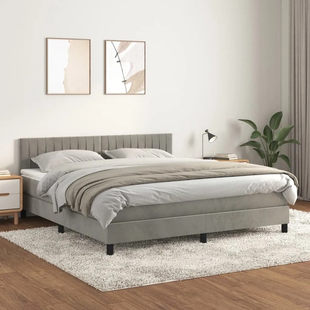 vidaXL Κρεβάτι Boxspring με Στρώμα Ανοιχτό Γκρι 160x200 εκ. Βελούδινο