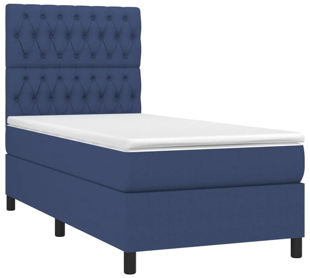 vidaXL Κρεβάτι Boxspring με Στρώμα Μπλε 90x190 εκ.Υφασμάτινο