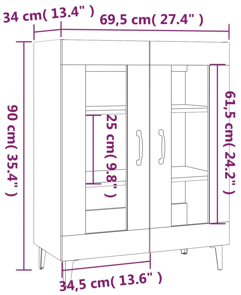 Ντουλάπι Γκρι Sonoma 69,5 x 34 x 90 εκ. από Επεξεργασμένο Ξύλο - Γκρι