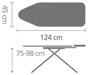 Τραπέζι σιδερώματος Brabantia C 1003374, 124x45 cm, 7 θέσεις ρύθμισης, υποδοχή γεννήτριας ατμού, Λευκό/γκρι