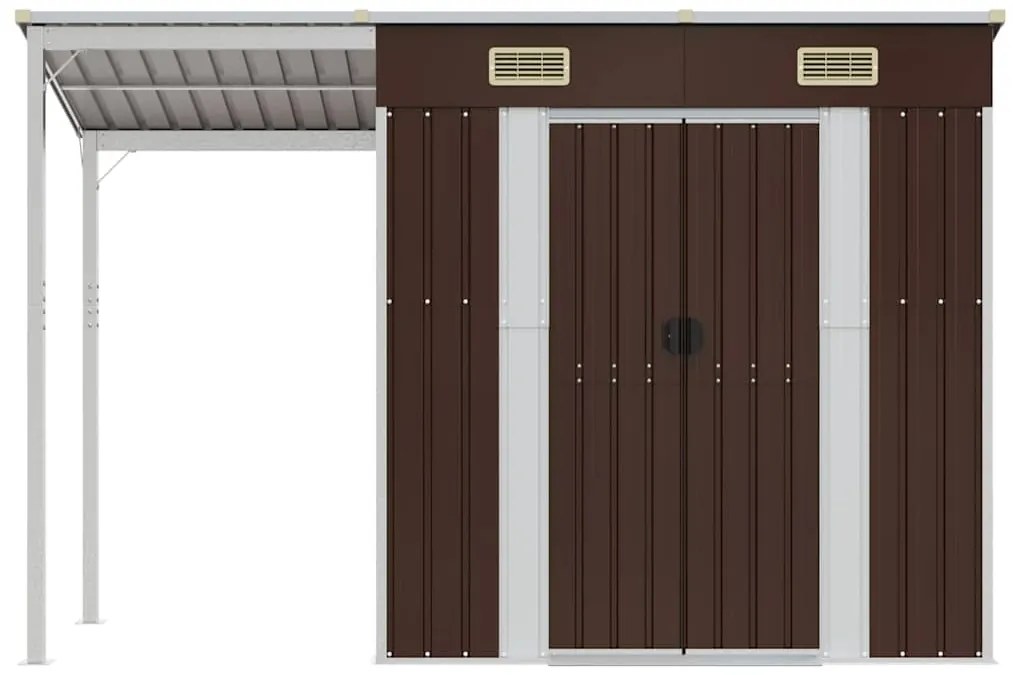 vidaXL Αποθήκη Κήπου Εκτεταμένη Οροφή Καφέ 277x107x181 εκ. Ατσάλι