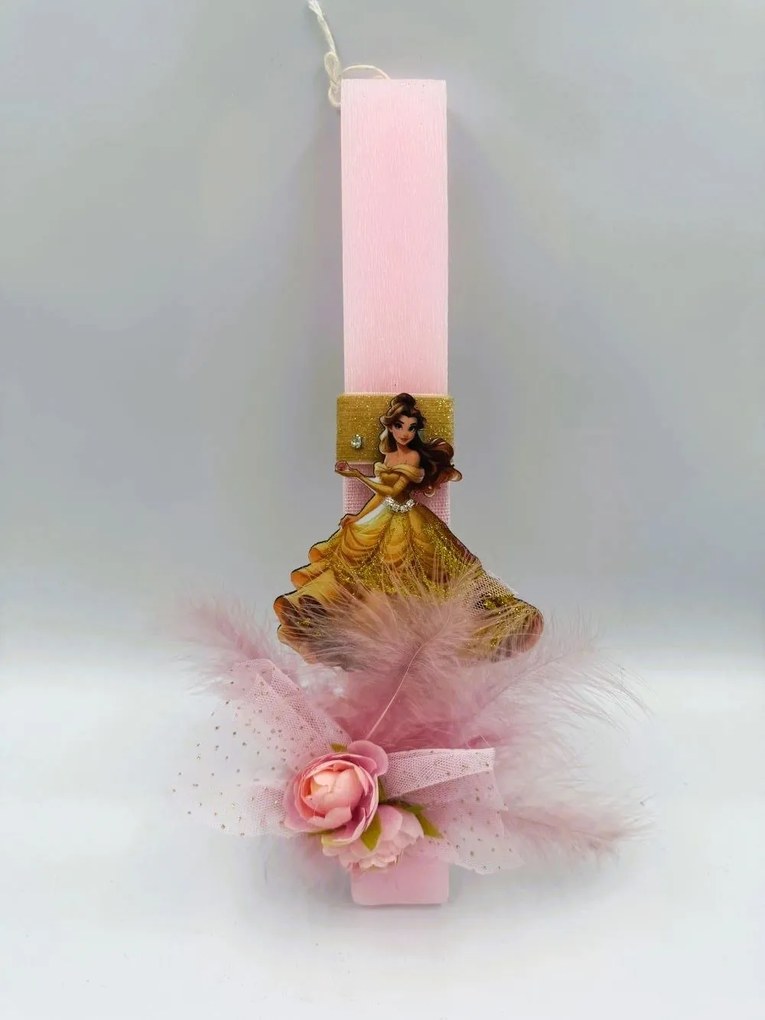 Τύπου Πριγκίπισσα Μπέλα Πεντάμορφη Αρωματική λαμπάδα - Σετ Λαμπάδα και πλάτη με βάση