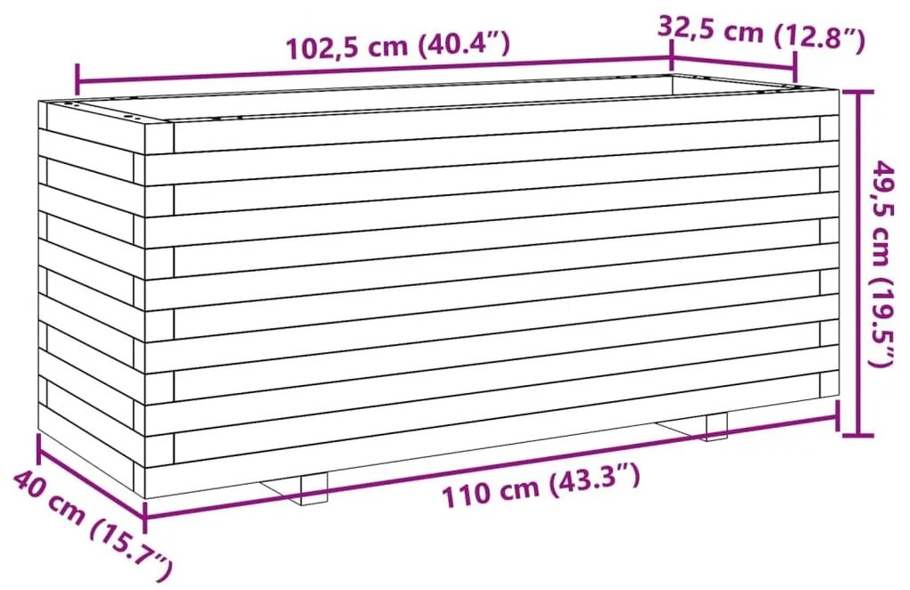 Ζαρντινιέρα Κήπου 110x40x49,5 εκ από Μασίφ Ξύλο Πεύκου - Καφέ