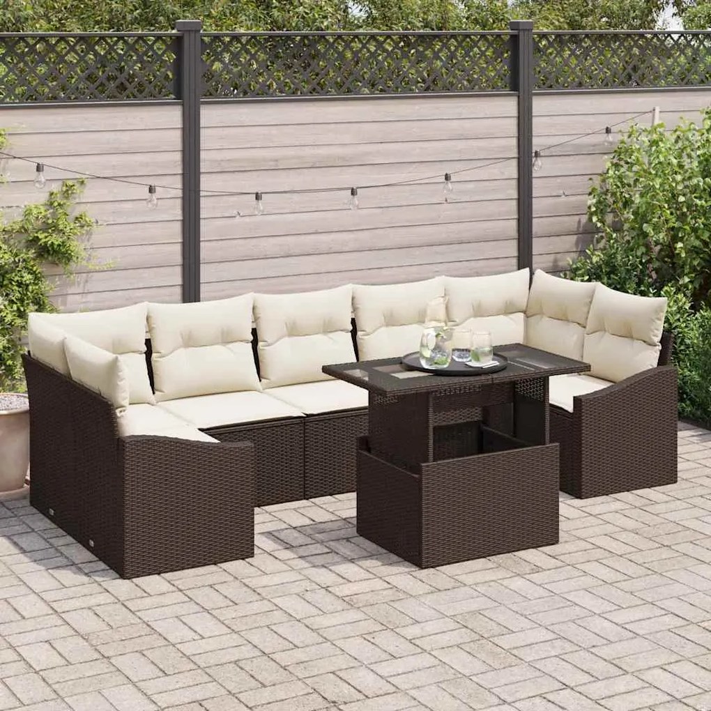 vidaXL Σετ Καναπέ Κήπου 8 pcs Καφέ και κρεμ 100 x 55 x 73 εκ