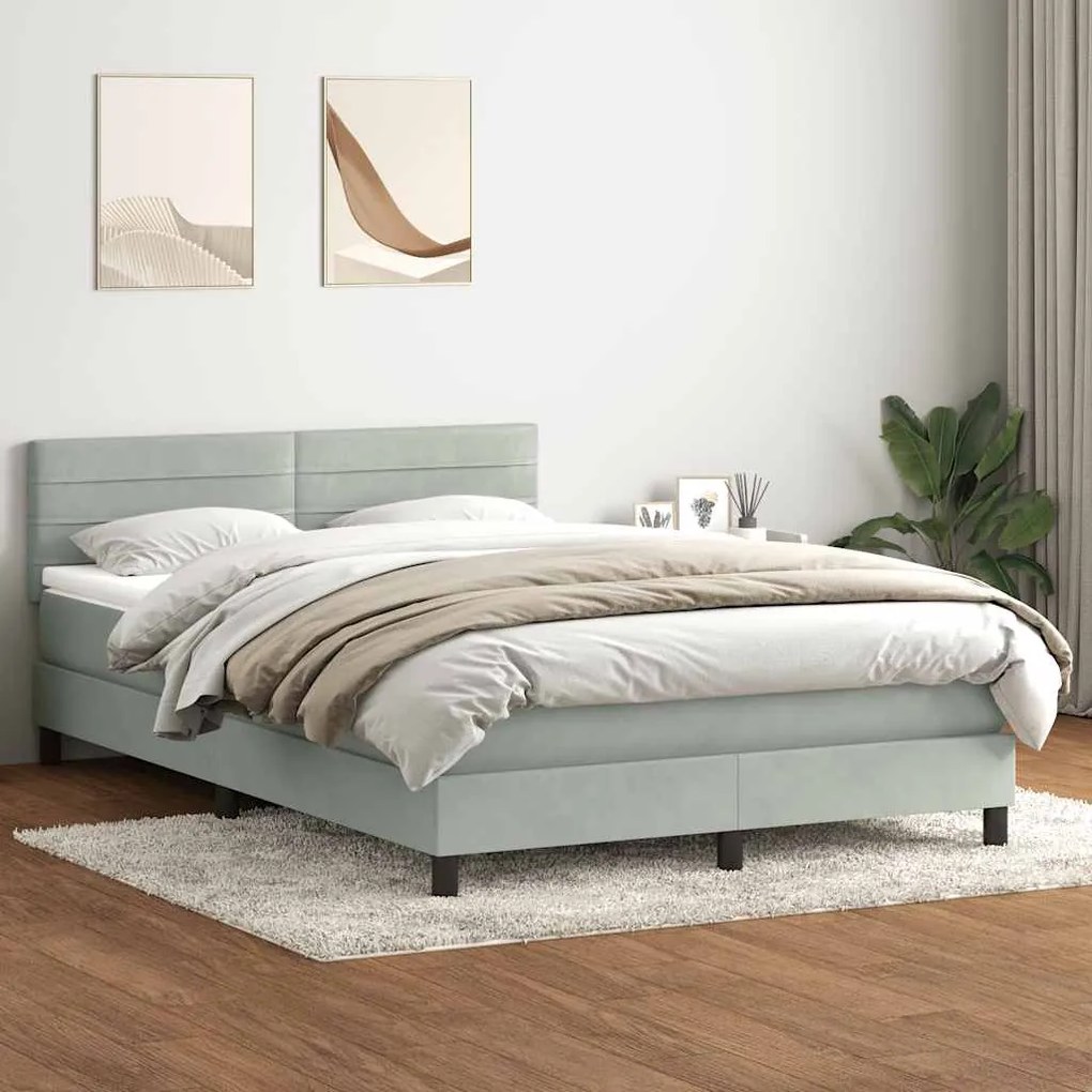 Κρεβάτι Boxspring με Στρώμα Ανοιχτό Γκρι 140x210 εκ. Βελούδινο