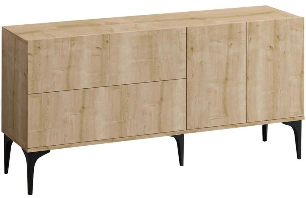 Μπουφές 393MRD1316 150x35x75cm Oak-Black Μοριοσανίδα, Μελαμίνη