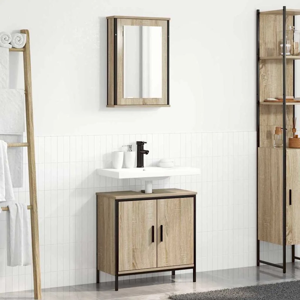 vidaXL Σετ Επίπλων Μπάνιου με ράφι με πόρτα 2 pcs Καφέ 60 x 30 x 60 cm