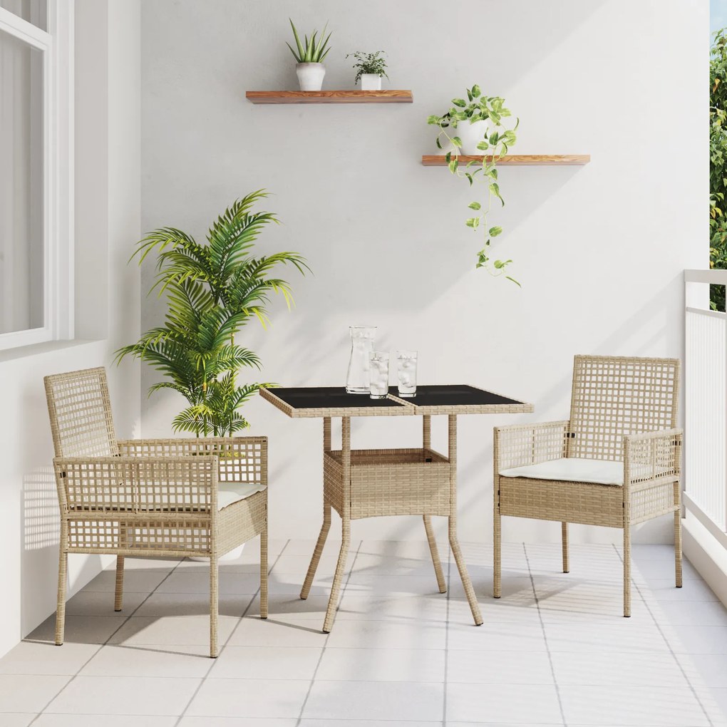 vidaXL Σετ τραπεζαρίας κήπου 3 τεμαχίων μπεζ ρατάν