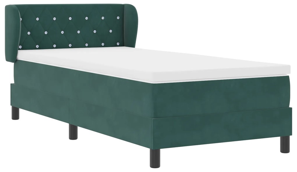 vidaXL Κρεβάτι Box Spring με Στρώμα Σκούρο Πράσινο 100x200 εκ. Βελούδο