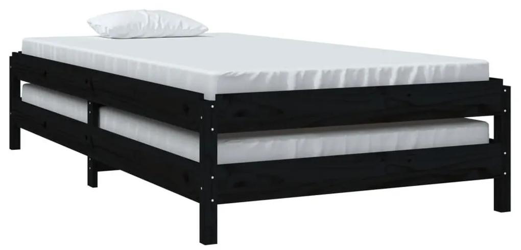 Κρεβάτι Στοιβαζόμενο Μαύρο 90x200 εκ. από Μασίφ Ξύλο Πεύκου - Μαύρο