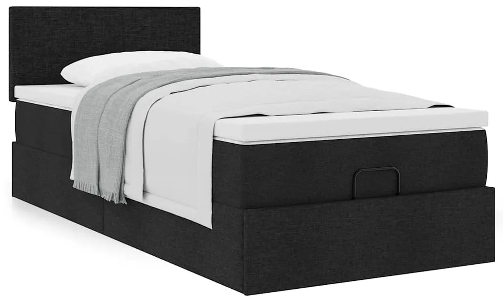 vidaXL Οθωμανικό κρεβάτι με στρώμα Μαύρο 90x200cm Ύφασμα