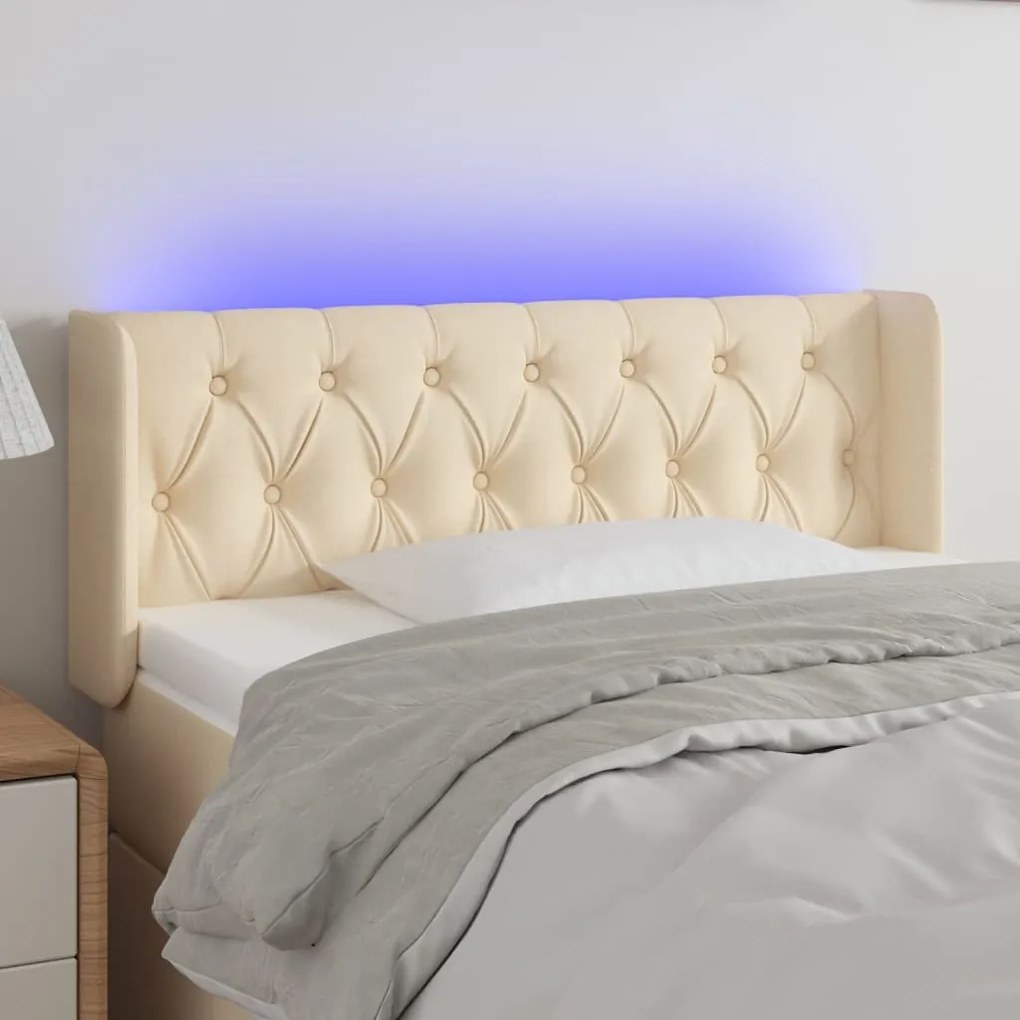 vidaXL Κεφαλάρι Κρεβατιού LED Κρεμ 103x16x78/88 εκ. Υφασμάτινο