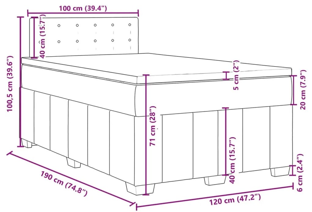 Κρεβάτι Boxspring με Στρώμα Μπλε 120x190 εκ. Υφασμάτινο - Μπλε