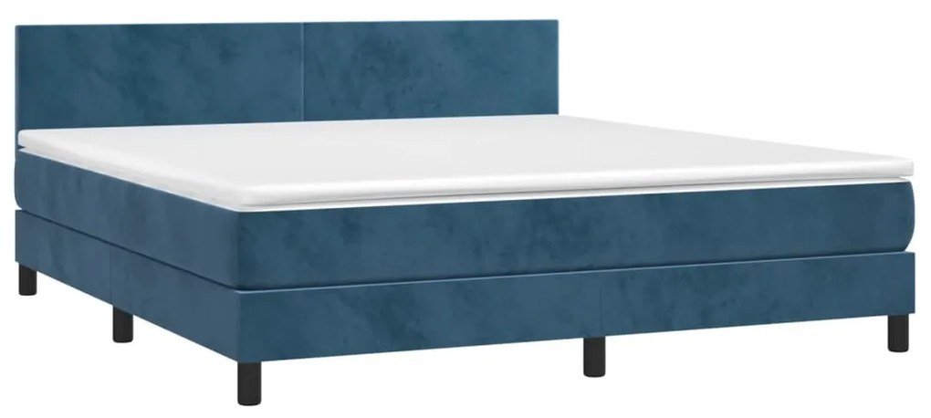 vidaXL Κρεβάτι Boxspring με Στρώμα &amp; LED Σκ. Μπλε 160x200εκ. Βελούδινο