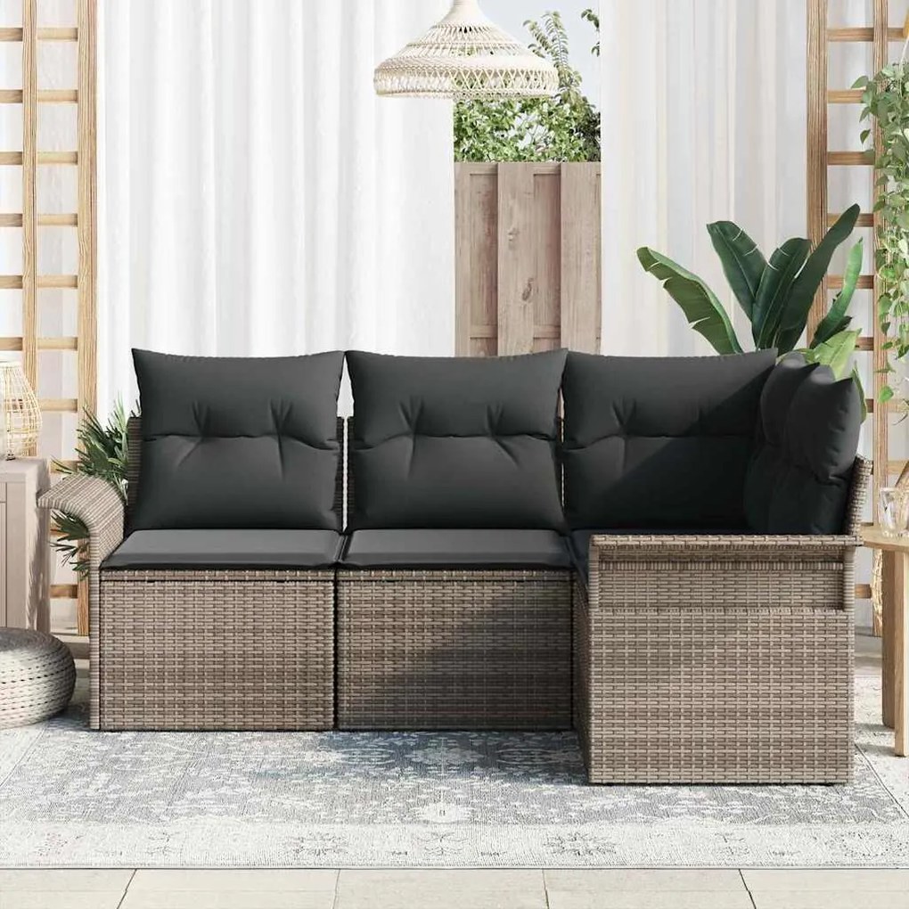 vidaXL Σετ Καναπέ Κήπου με μαξιλάρι 4 pcs Γκρι Πολυ ράταν