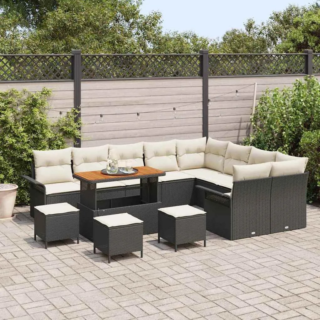 vidaXL Σετ Καναπέ Κήπου Ρυθμιζόμενο ύψος 13 pcs Μαύρο συνθετικό ρατάν