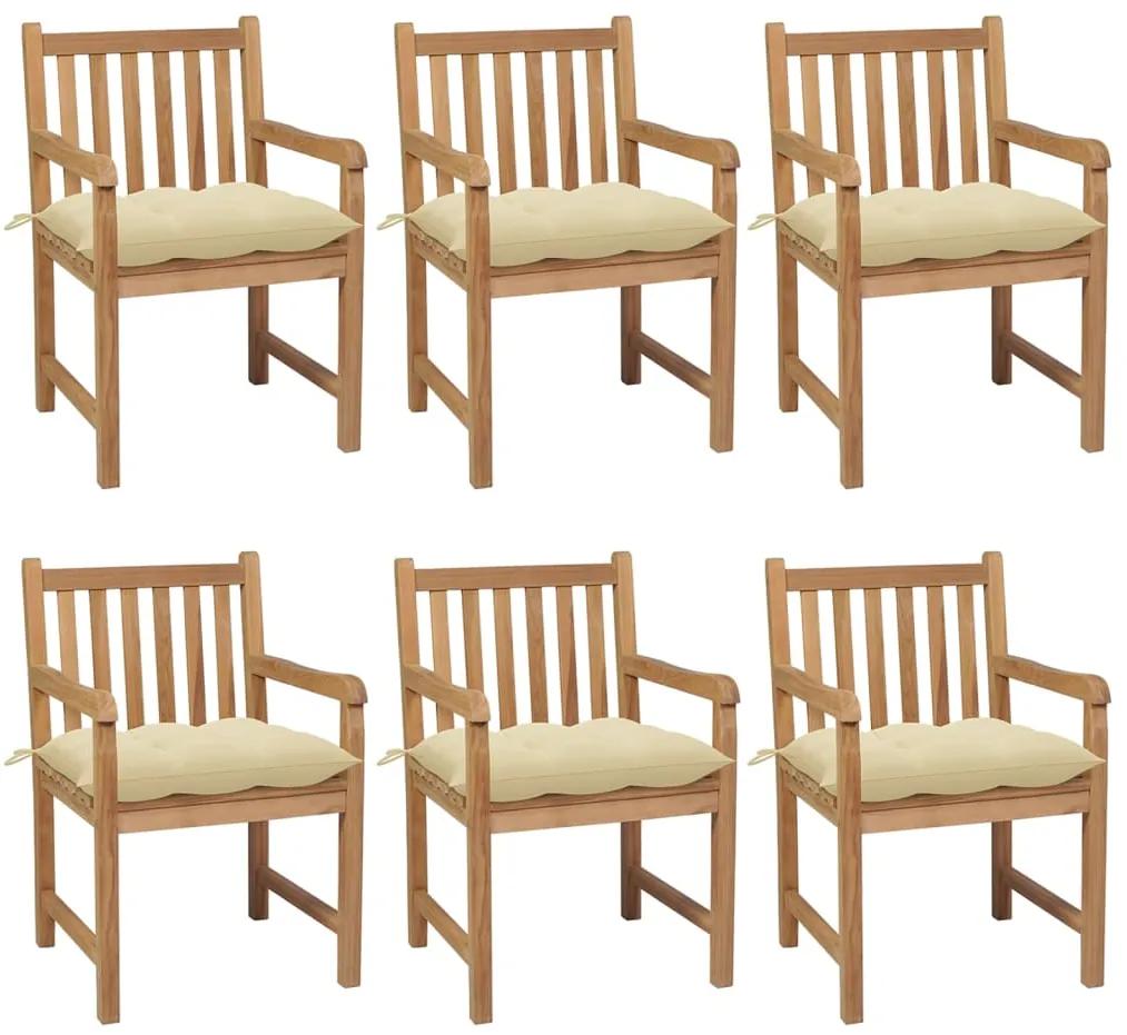 3073048 vidaXL Καρέκλες Κήπου 6 τεμ. Μασίφ Ξύλο Teak με Λευκά Κρεμ Μαξιλάρια Λευκό, 1 Τεμάχιο