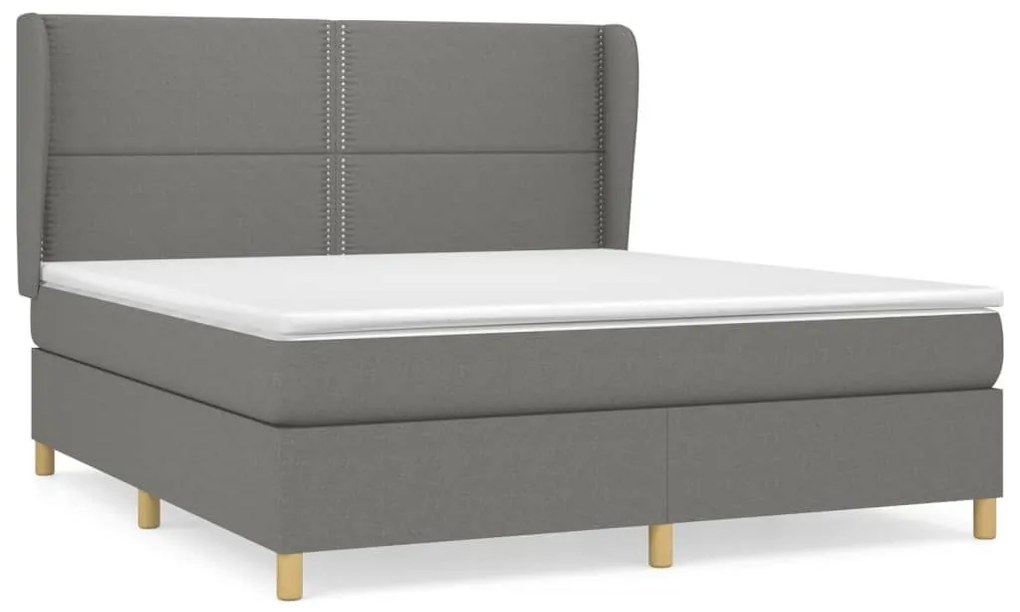 Κρεβάτι Boxspring με Στρώμα Σκούρο Γκρι 180x200 εκ Υφασμάτιν - Γκρι