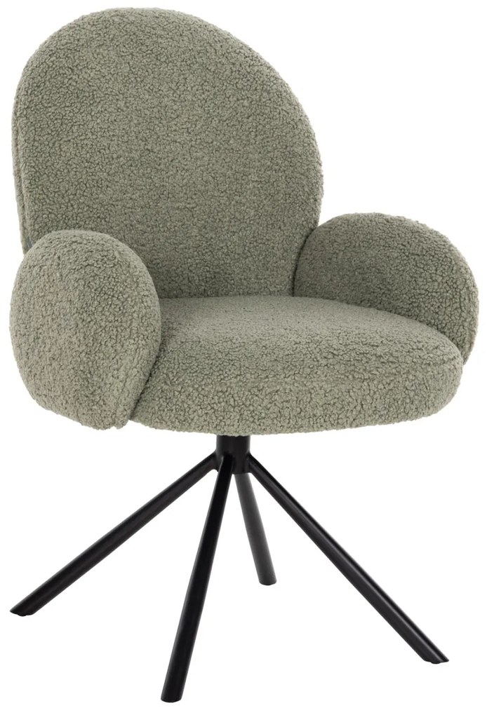 Πολυθρόνα WINON C9778.08 Περιστρεφόμενη με Olive Green Μπουκλέ Ύφασμα &amp; Μαύρο Μέταλλο 65x67x92Υ εκ. 65x67x92 εκ.