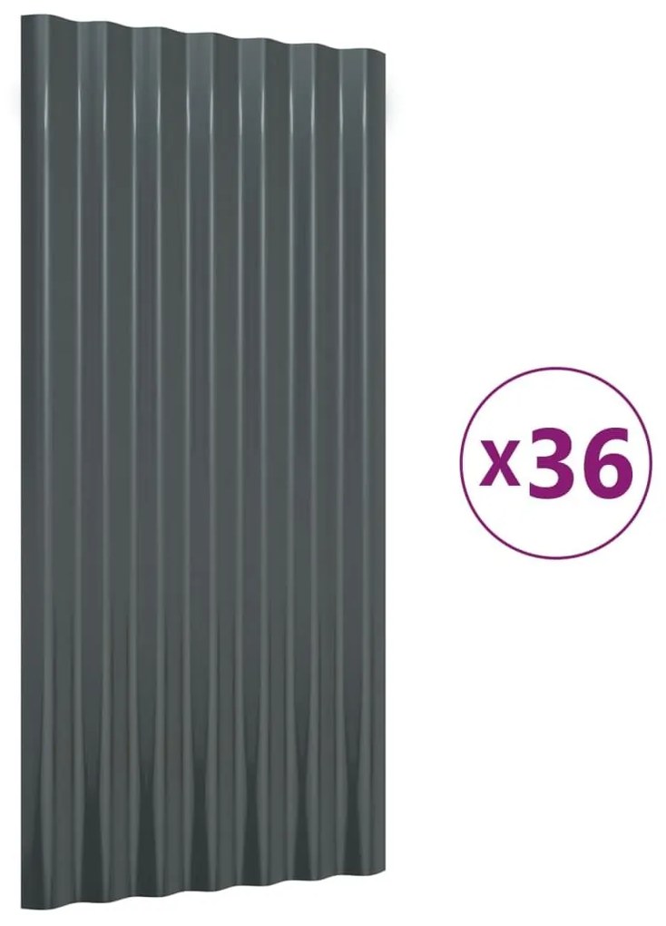 Πάνελ Οροφής 36 τεμ. Ανθρακί 80x36 εκ. Ατσάλινα με Ηλεκτρ. Βαφή - Ανθρακί