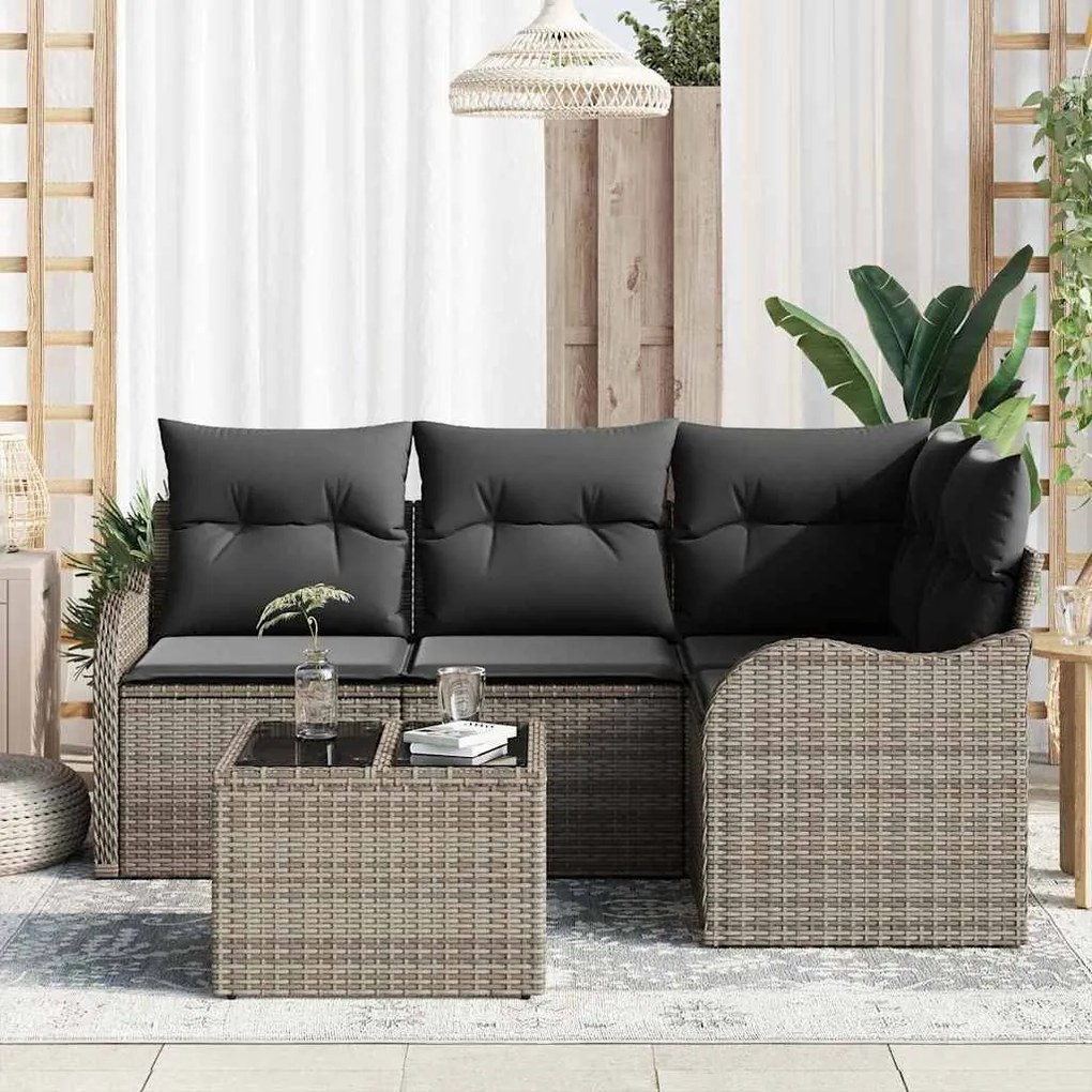 vidaXL Σετ Καναπέ Κήπου με μαξιλάρι 5 pcs Γκρι Πολυ ράταν